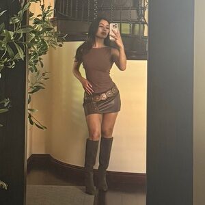 Brown Leather Skirt XS